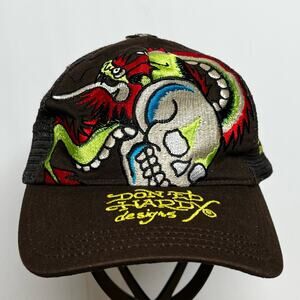 Vintage Christian Audigier Ed Hardy Kills Slowly Skull Dragon Trucker Hat RARE